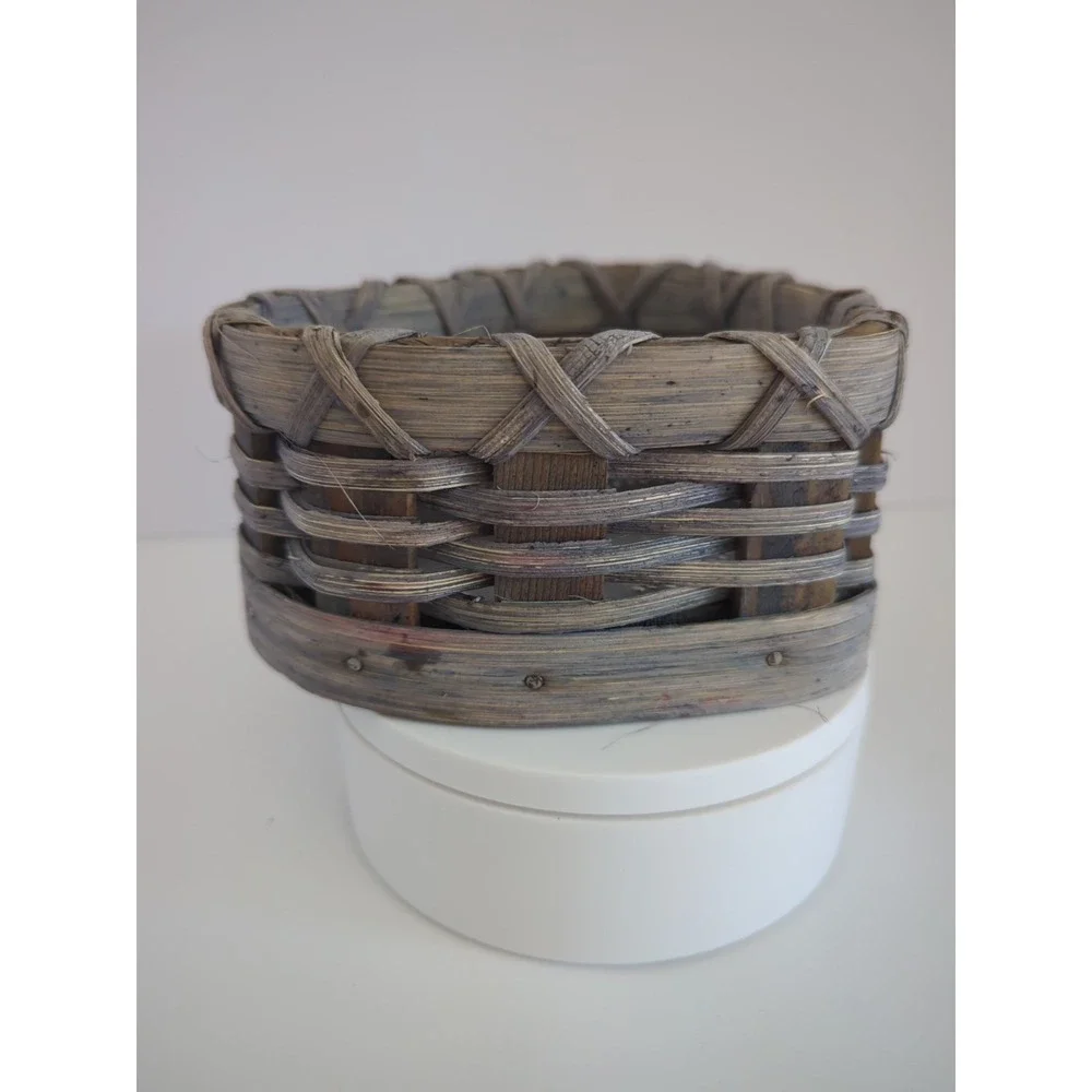 Vintage 80s Folk Art Wicker Tin Heart Basket Duck Punched Design Handmade